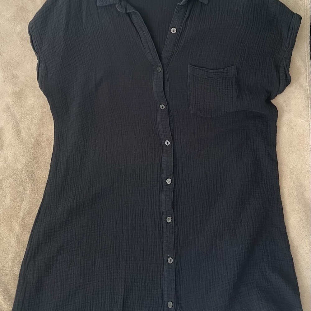 Black Button-Down Gauze TShirt Dress for Women s